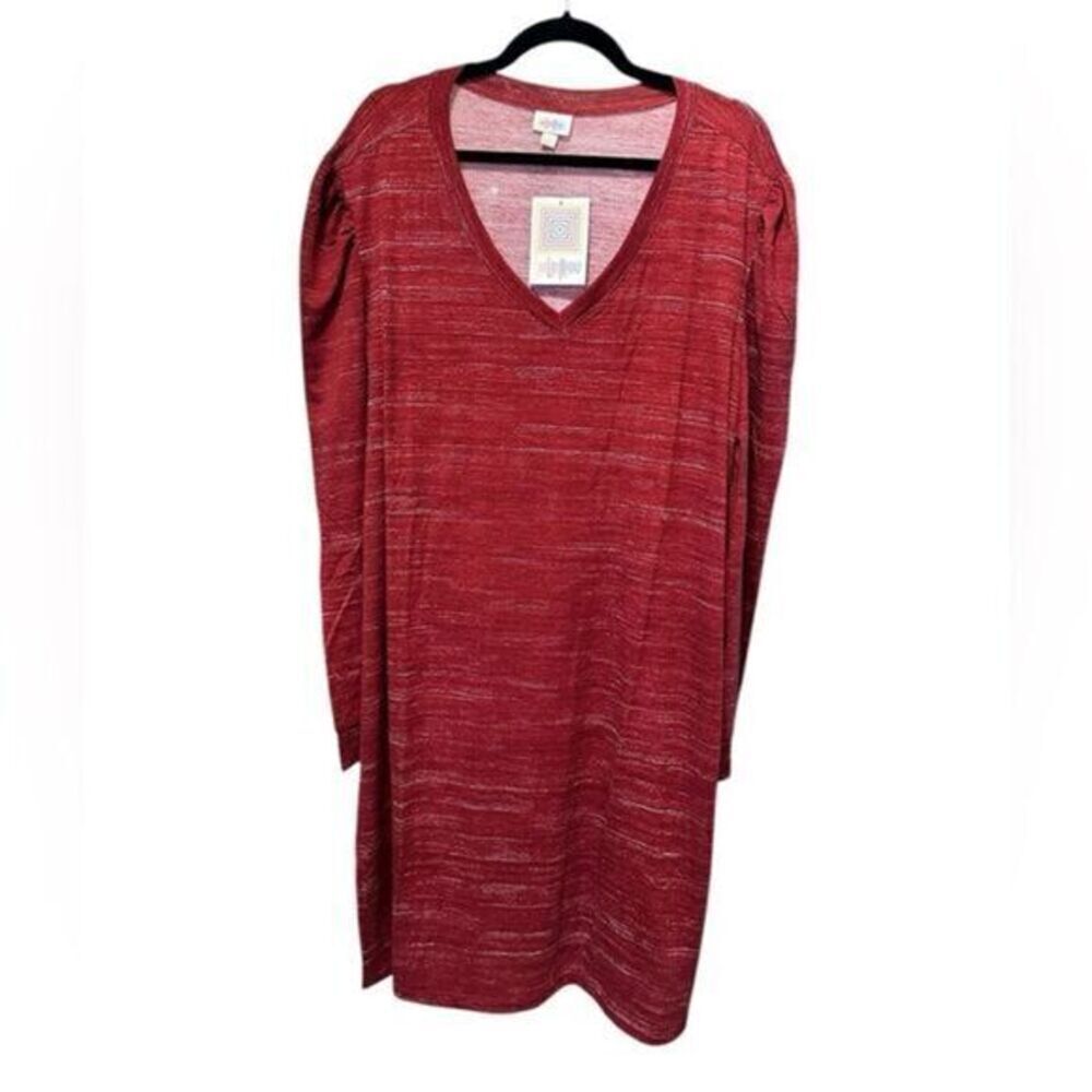NWT LulaRoe Plus Size “Ava” Heather Red V Neck Long Sleeve Mdi Dress - Size 3XL - Picture 7 of 9